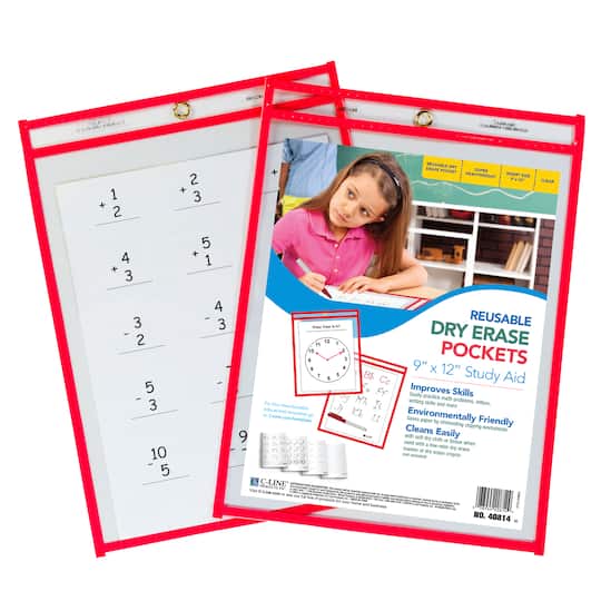 C-Line® Neon Red Reusable Dry Erase Pocket Kit Study Aid